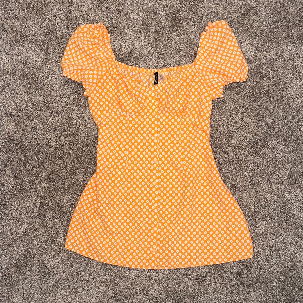 Women’s Orange Floral Button Up Summer Dress